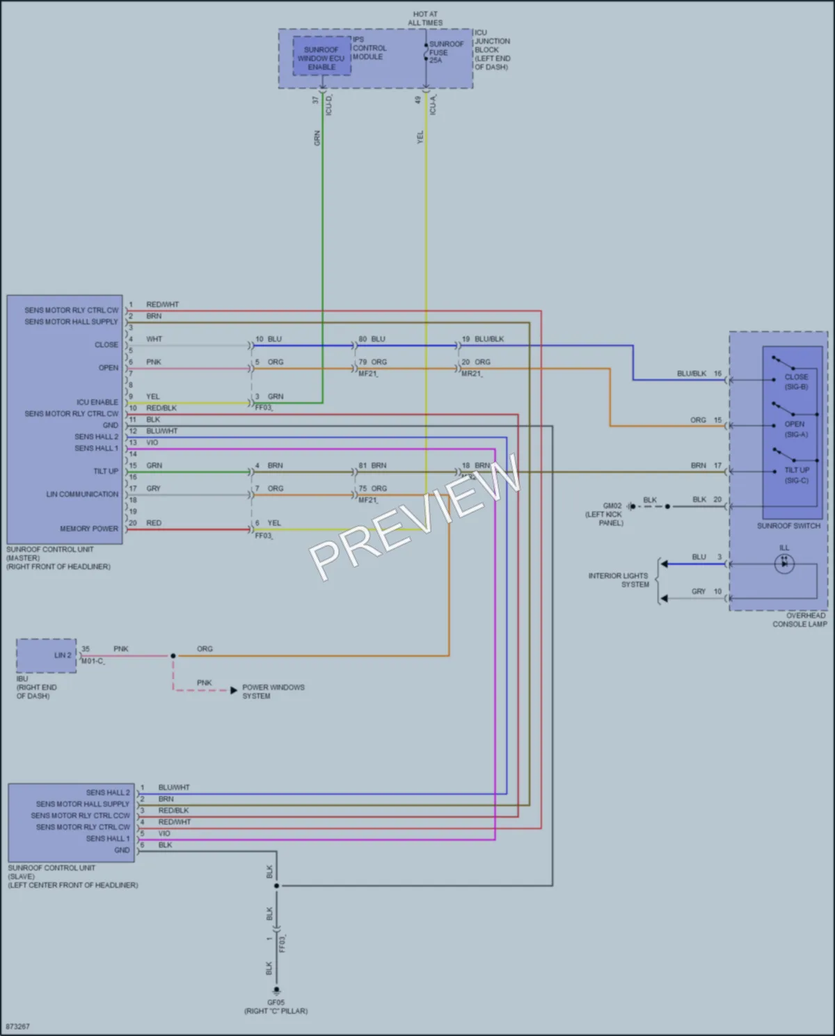 2024 Genesis GV80 Power Top Sunroof wiring diagram preview