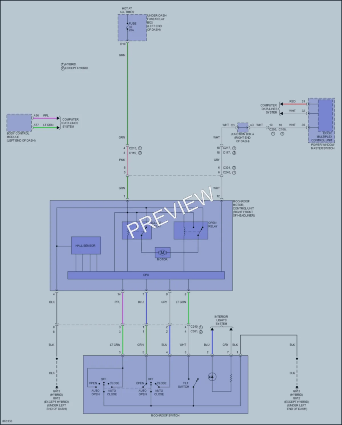 2024 Honda CRVHybrid Power Top Sunroof wiring diagram preview