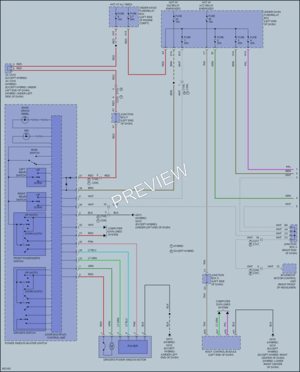 2024 Honda CRVHybrid Power Windows wiring diagram preview