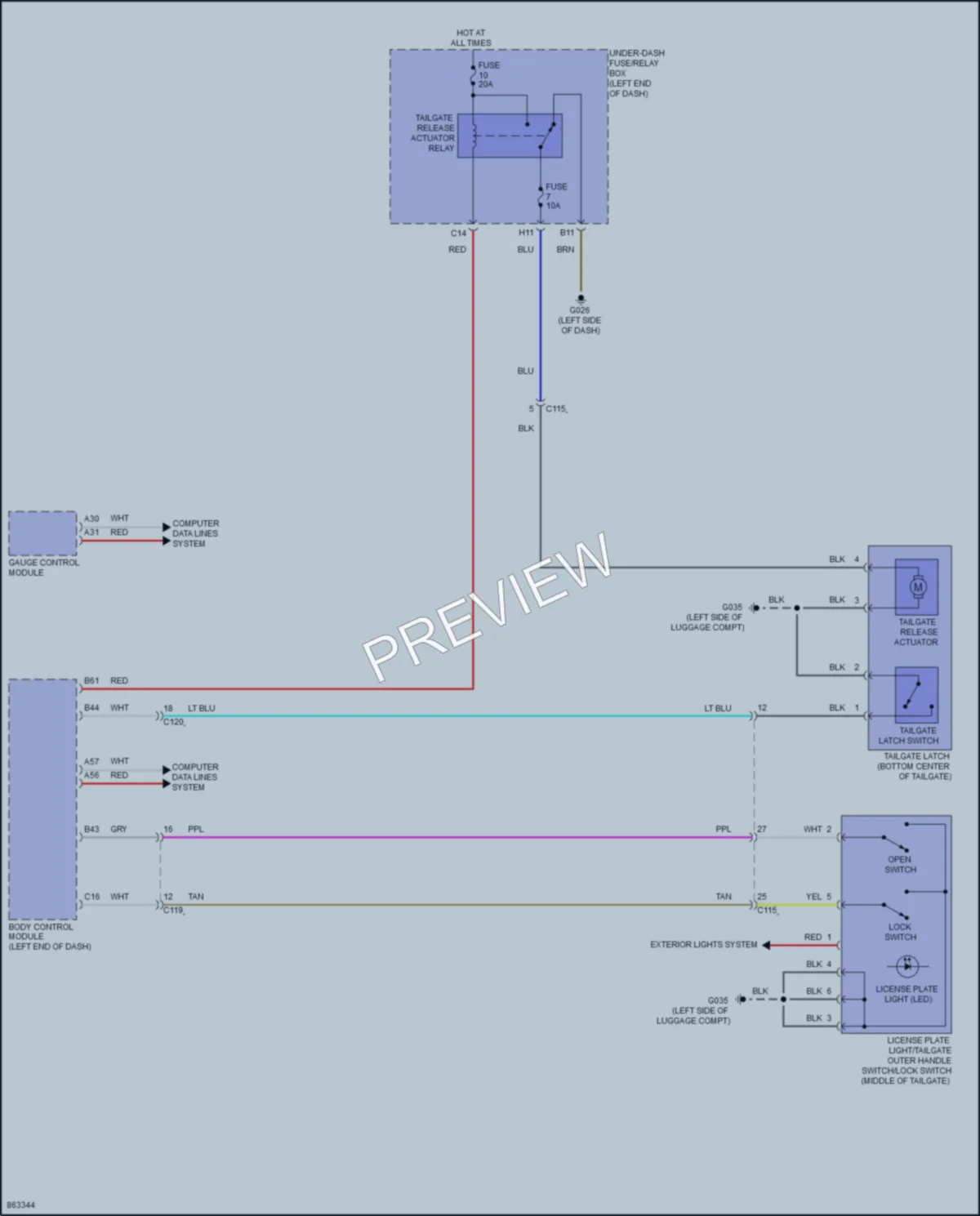 2024 Honda HRV Trunk Tailgate Fuel Door wiring diagram preview