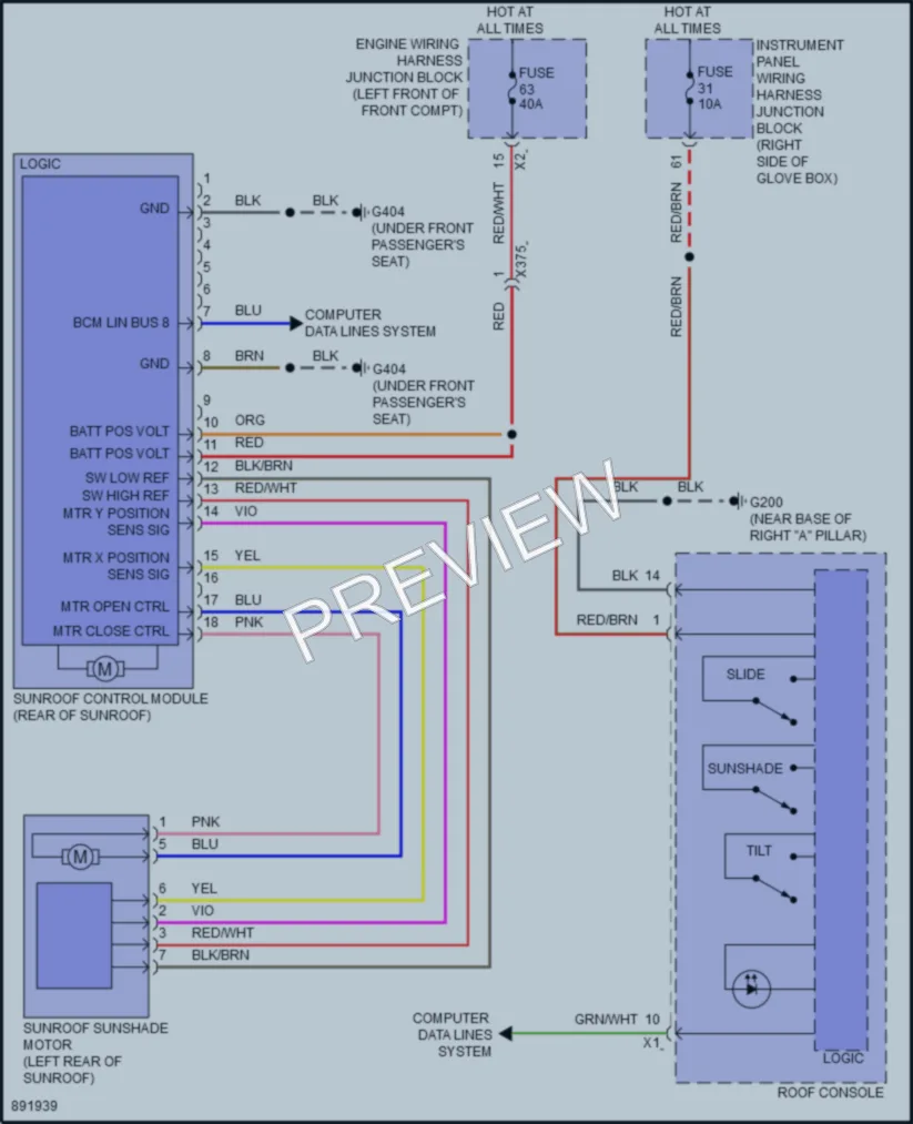 2024 Honda Prologue Power Top Sunroof wiring diagram preview