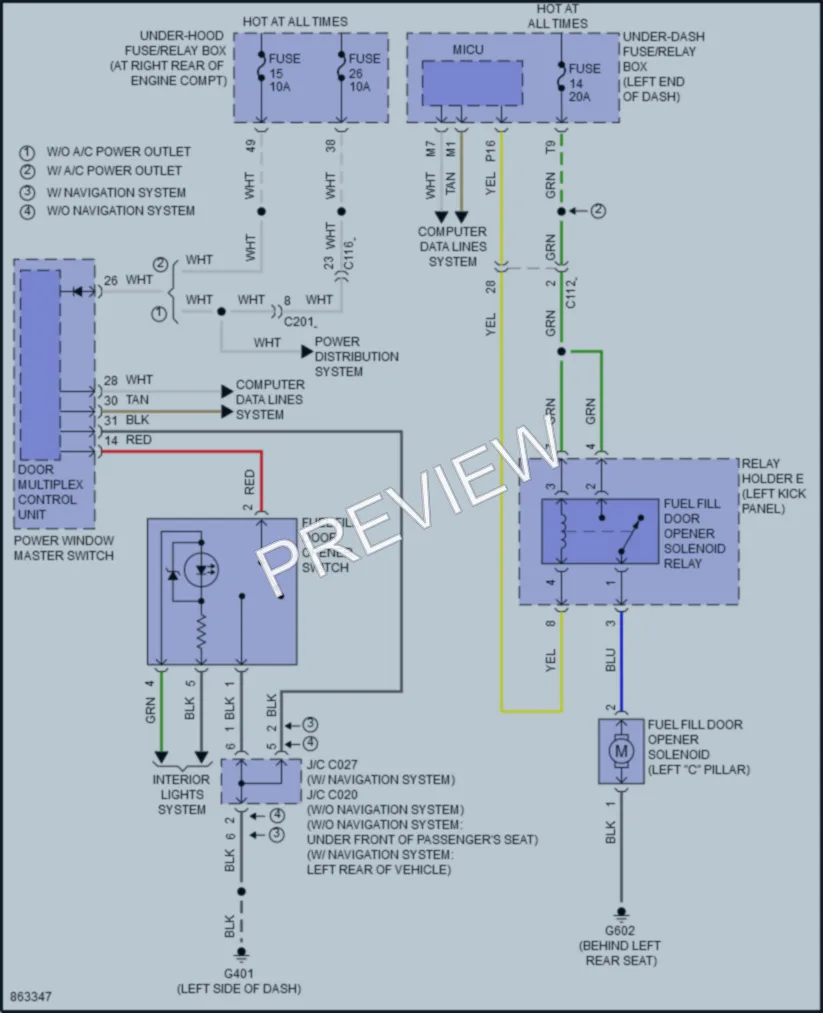2024 Honda Ridgeline Trunk Tailgate Fuel Door wiring diagram preview