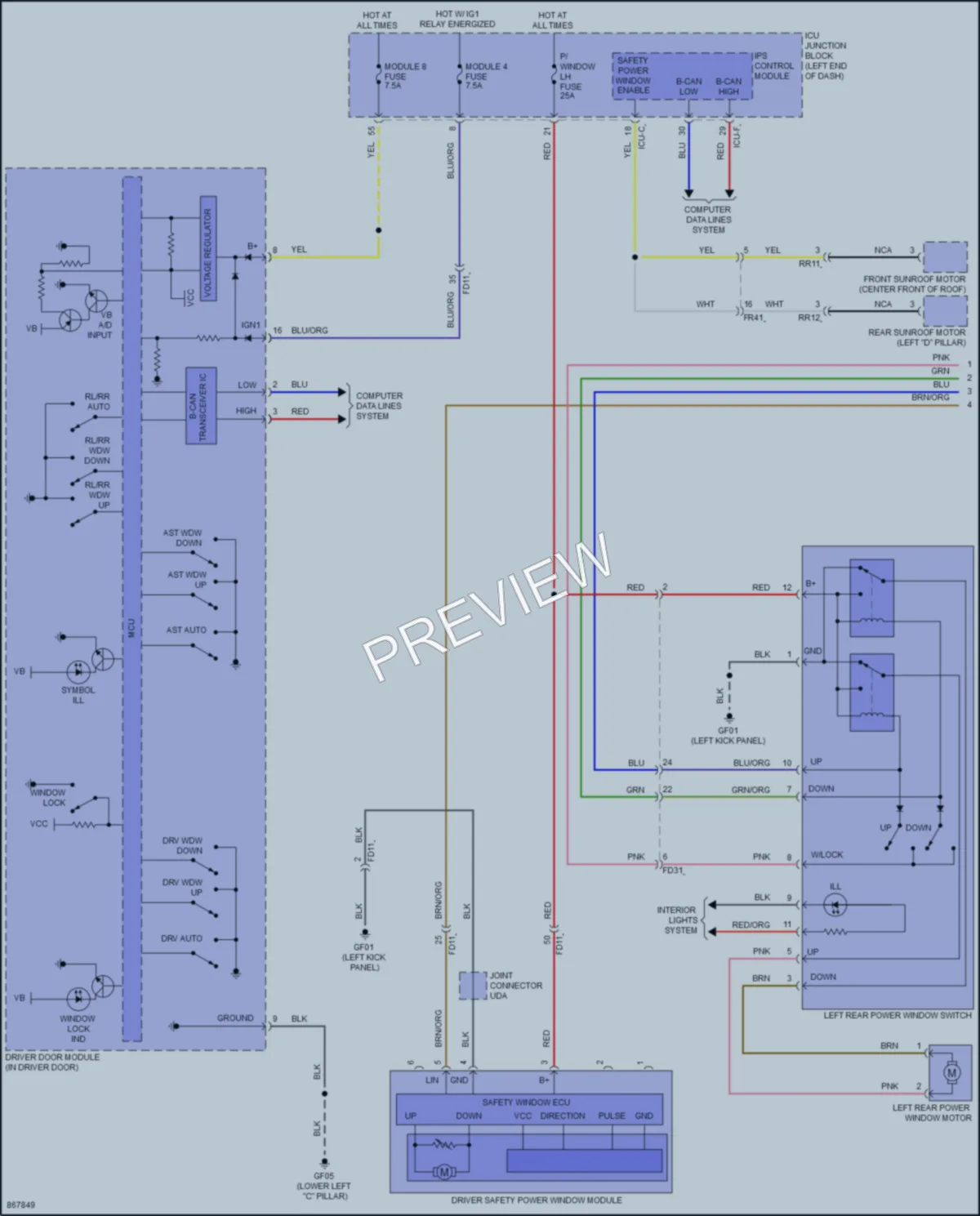 2024 Hyundai Palisade Power Windows wiring diagram preview