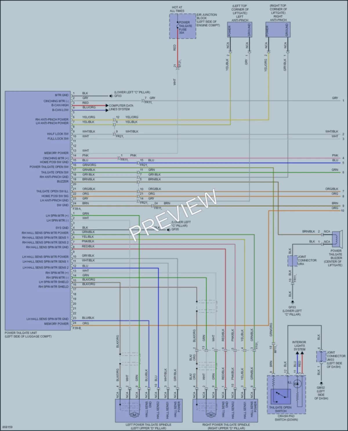 2024 Hyundai Palisade Trunk Tailgate Fuel Door wiring diagram preview