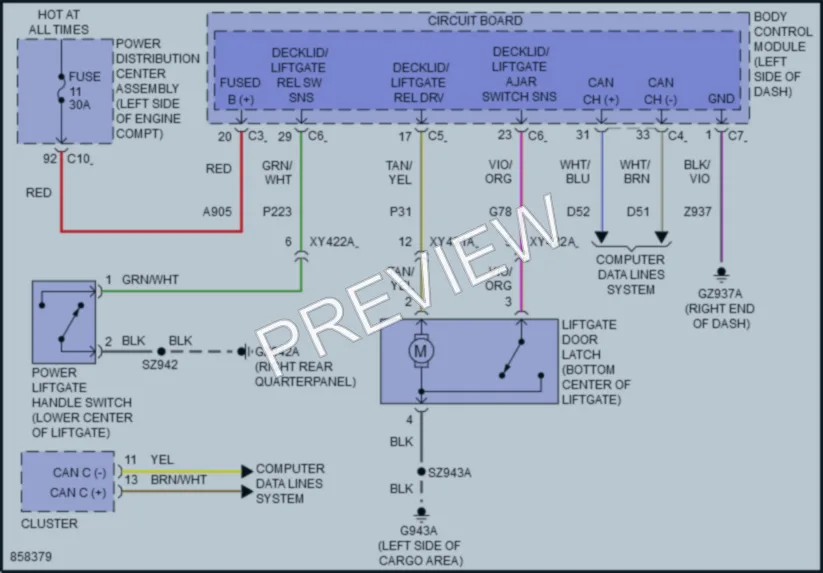 2024 Jeep Compass Trunk Tailgate Fuel Door wiring diagram preview