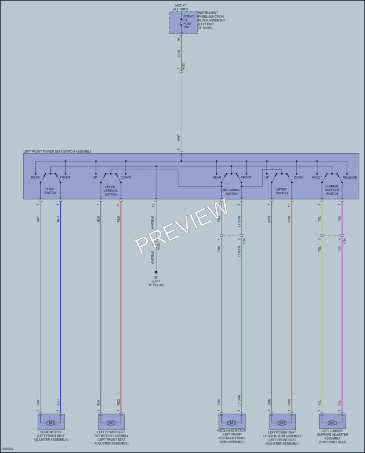 2024 Lexus ES250 Power Seats wiring diagram preview