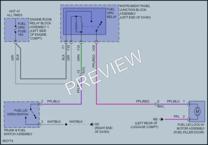 2024 Lexus ES250 Trunk Tailgate Fuel Door wiring diagram preview