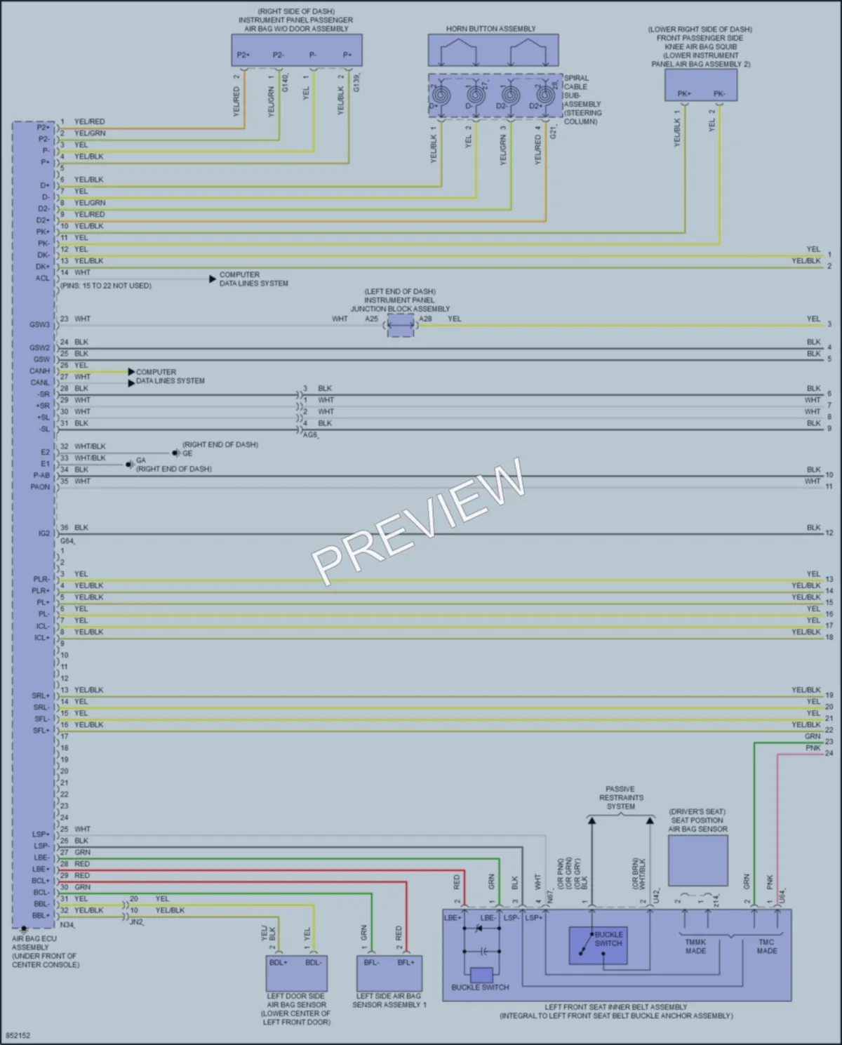 2024 Lexus ES300h Supplemental Restraints wiring diagram preview