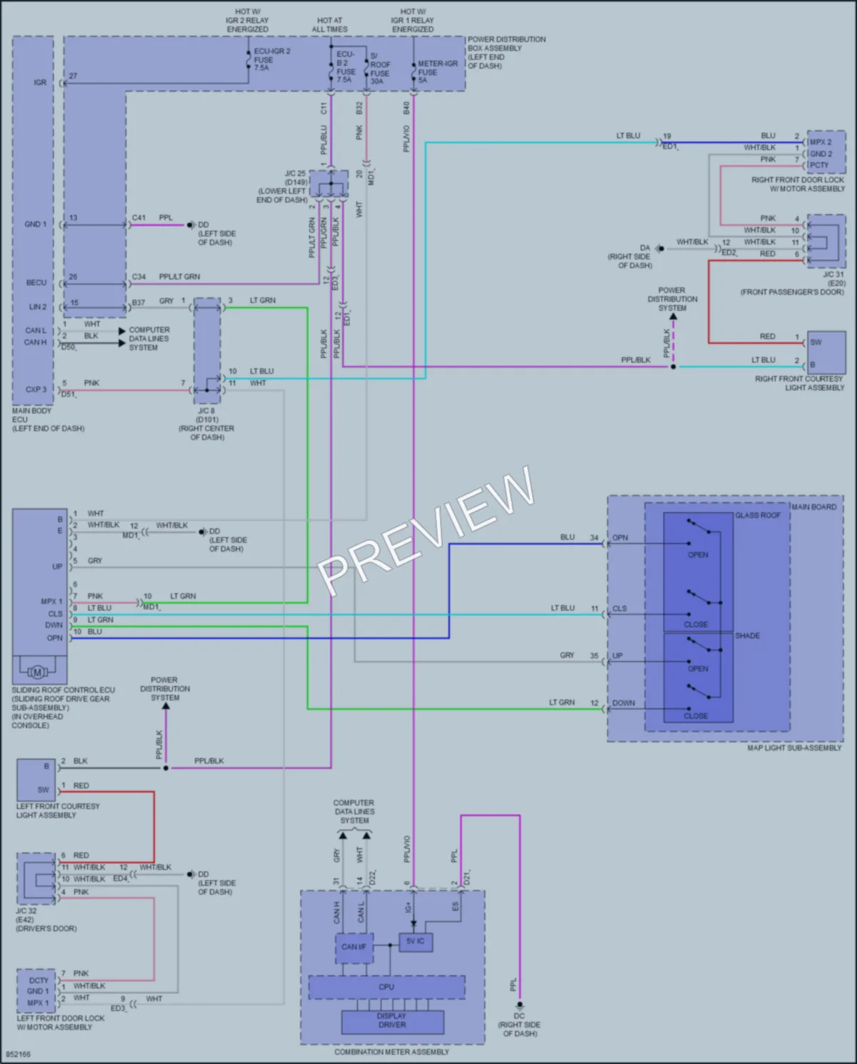 2024 Lexus NX450h Power Top Sunroof wiring diagram preview