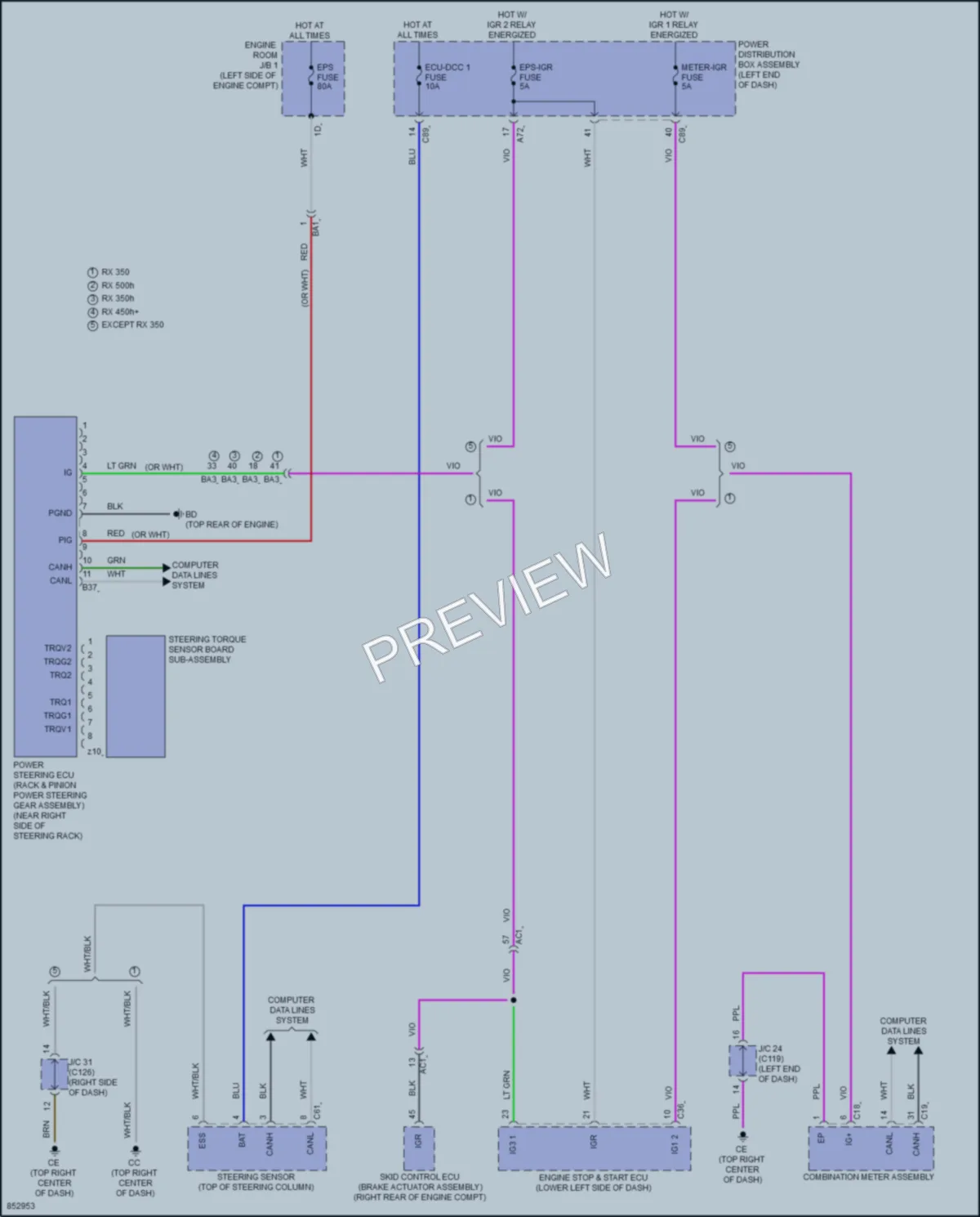 2024 Lexus RX350 Electronic Power Steering wiring diagram preview