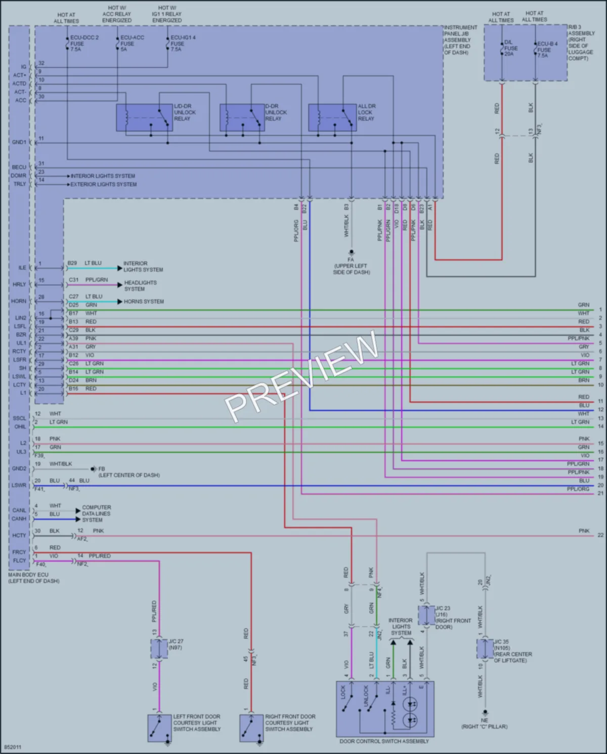 2024 Lexus UX250h Power Door Locks wiring diagram preview