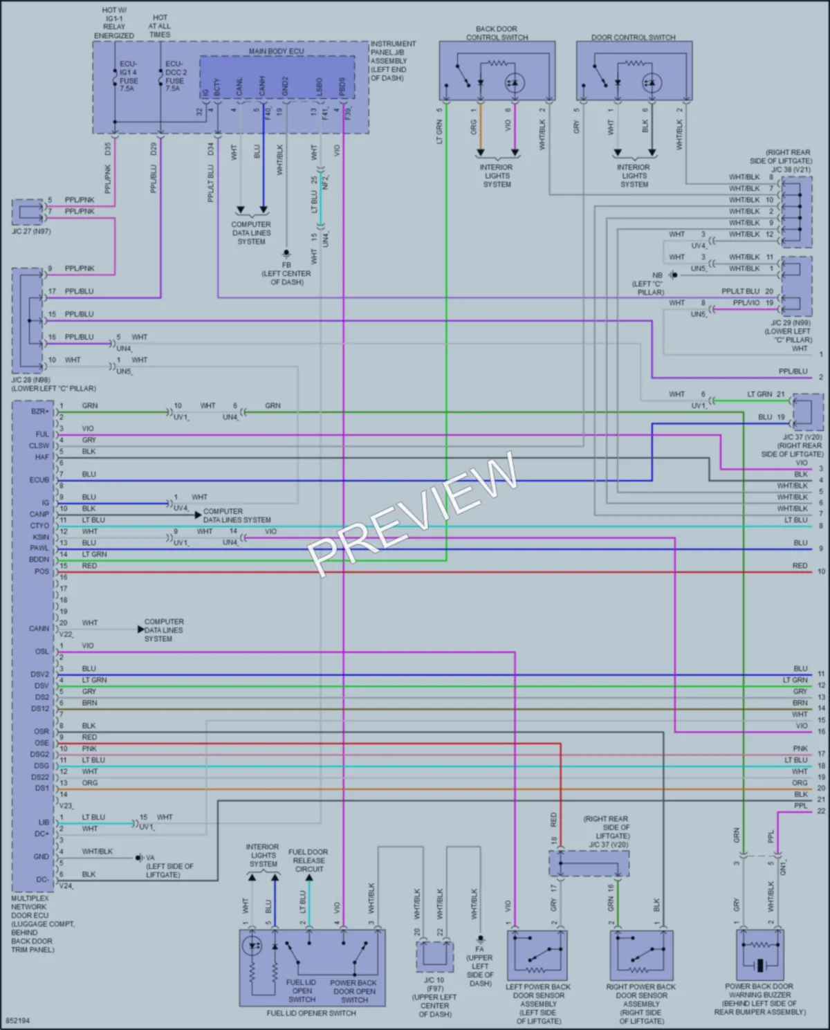 2024 Lexus UX250h Trunk Tailgate Fuel Door wiring diagram preview