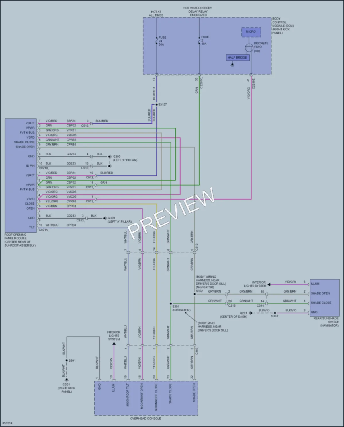2024 Lincoln NavigatorL Power Top Sunroof wiring diagram preview