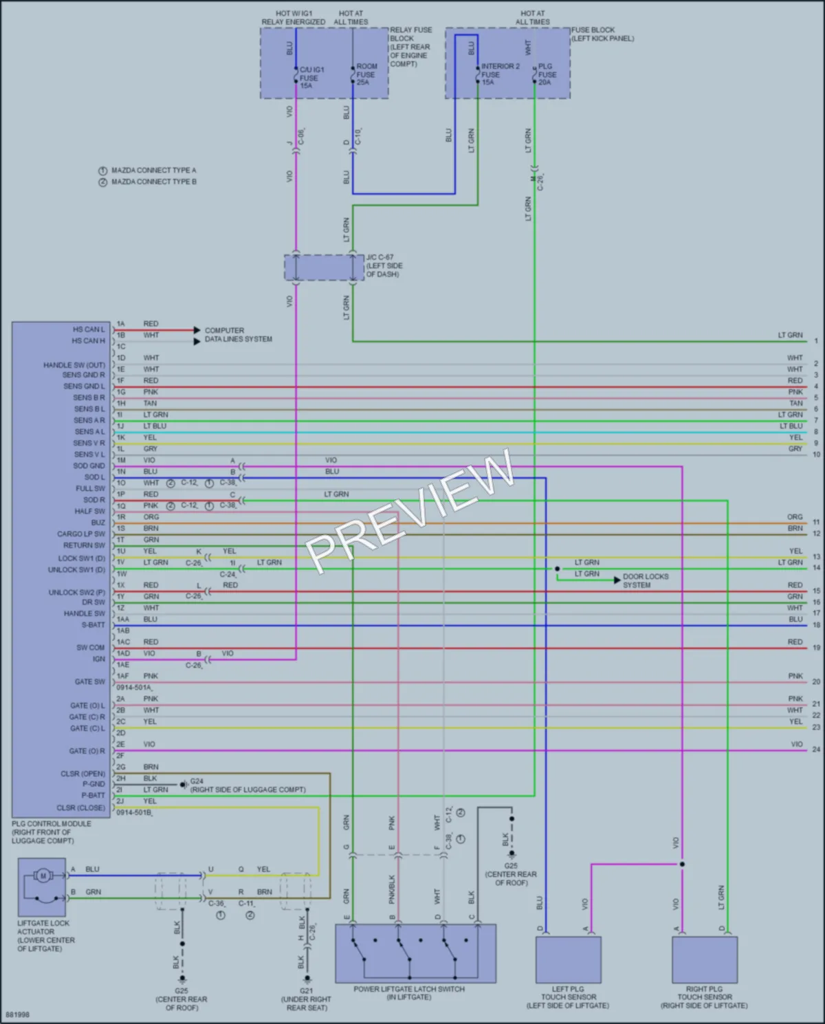 2024 Mazda CX5 Trunk Tailgate Fuel Door wiring diagram preview