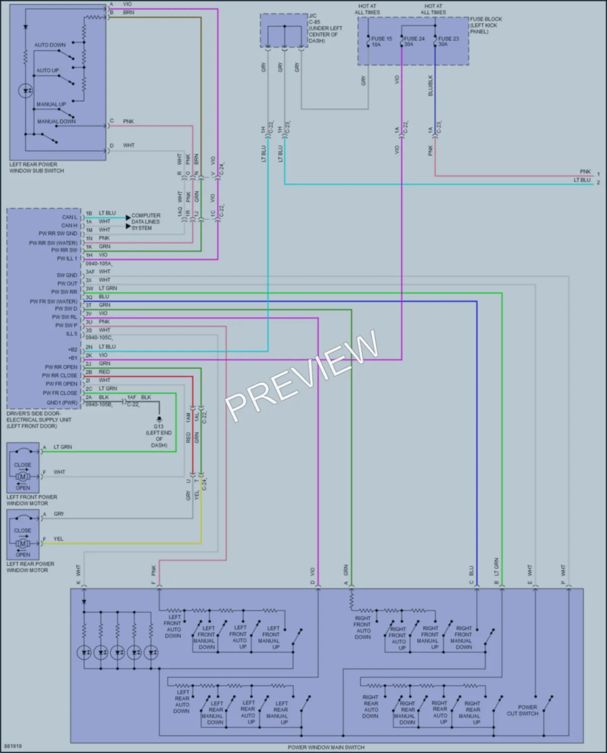 2024 Mazda CX90PlugIn Power Windows wiring diagram preview
