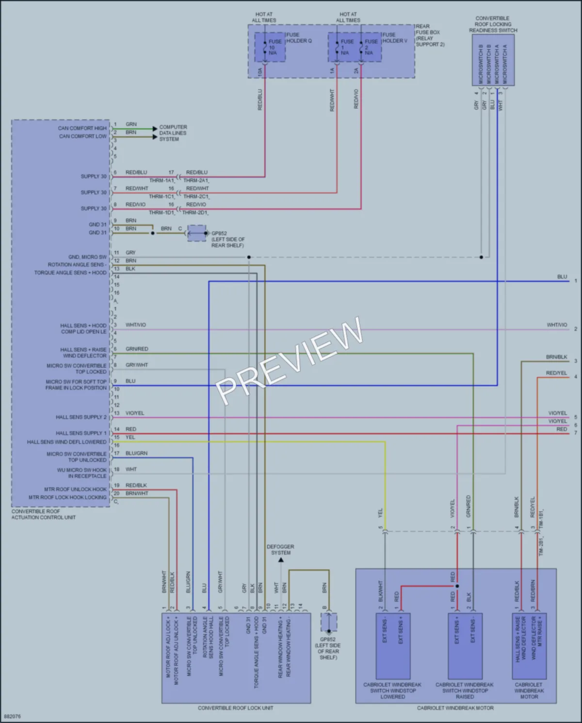 2024 Porsche 911 Power Top Sunroof wiring diagram preview