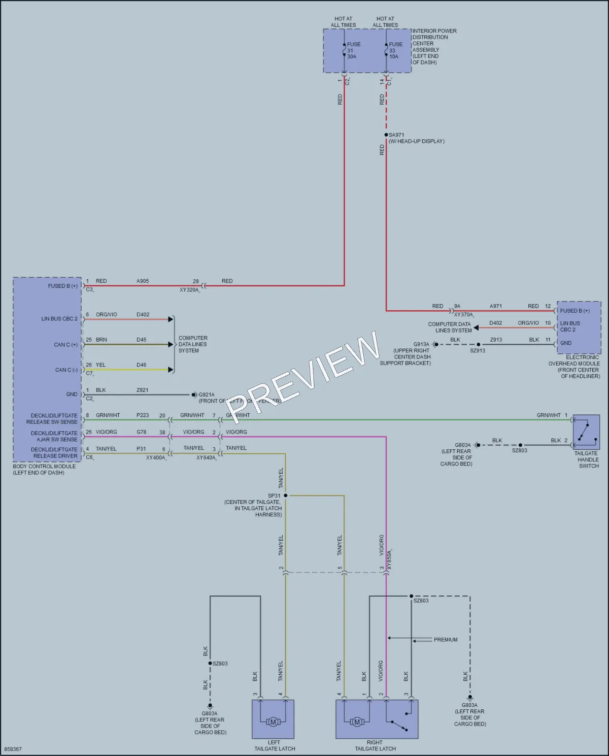 2024 Ram 1500 Trunk Tailgate Fuel Door wiring diagram preview