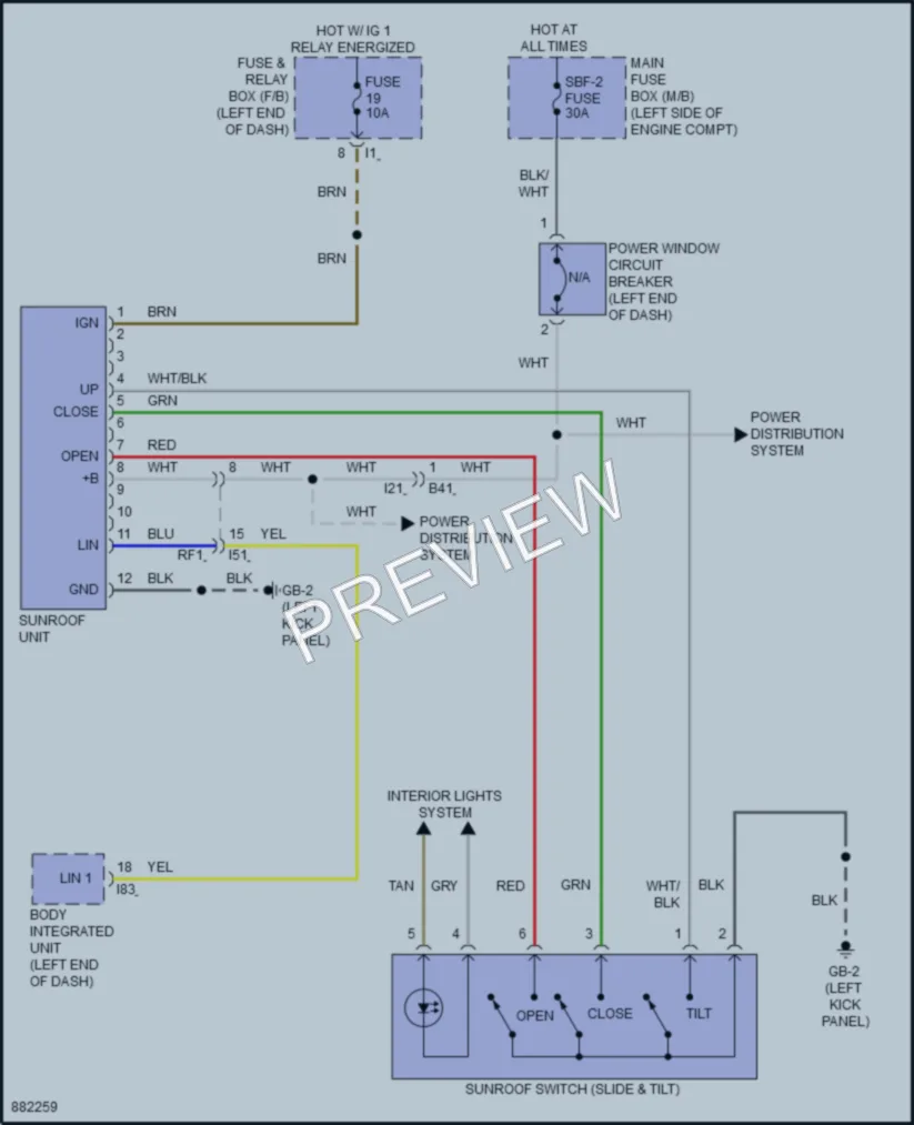 2024 Subaru Legacy Power Top Sunroof wiring diagram preview