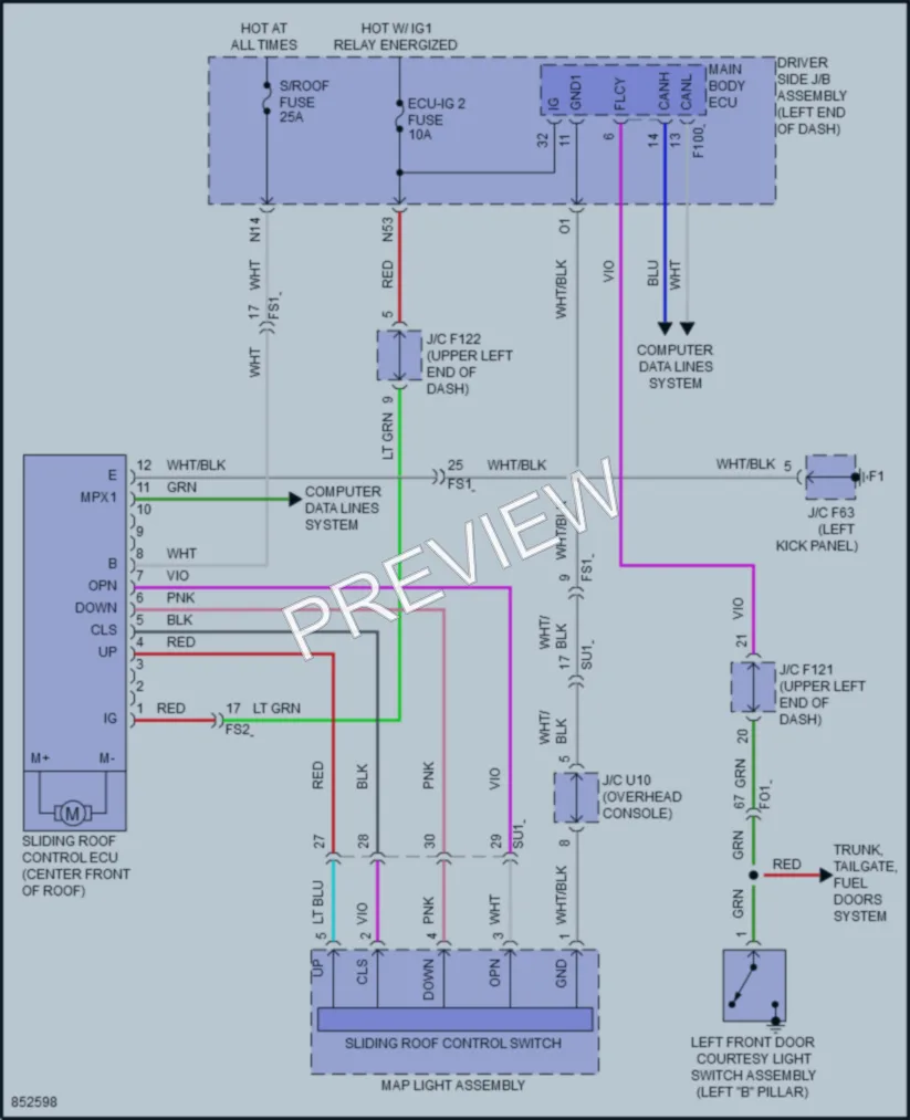 2024 Toyota 4Runner Power Top Sunroof wiring diagram preview