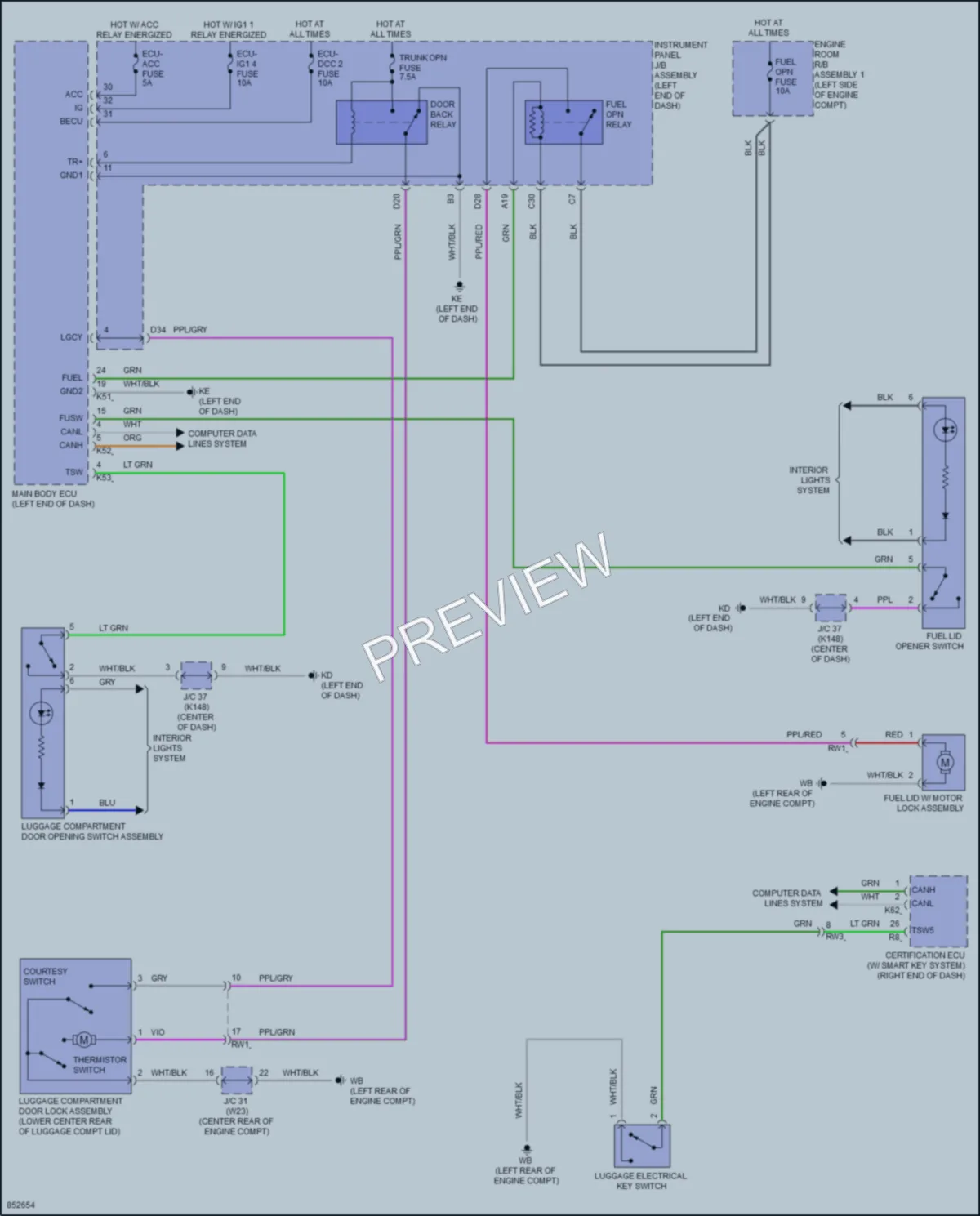 2024 Toyota Camry Trunk Tailgate Fuel Door wiring diagram preview