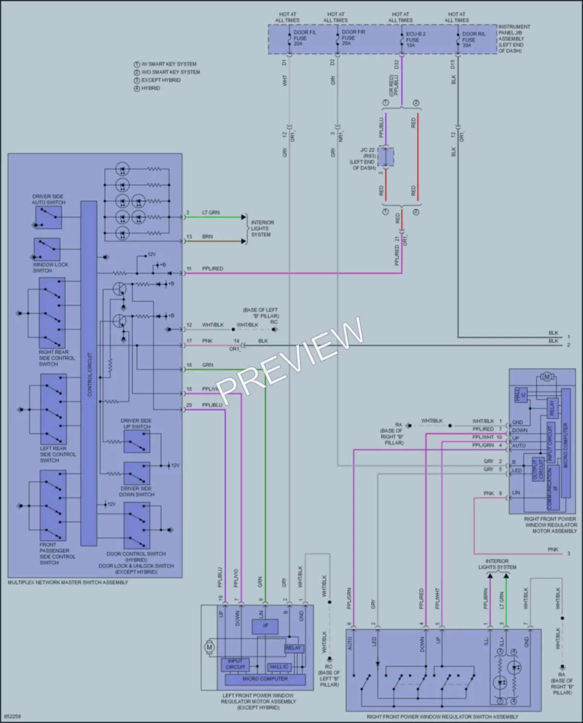 2024 Toyota CamryHybrid Power Windows wiring diagram preview