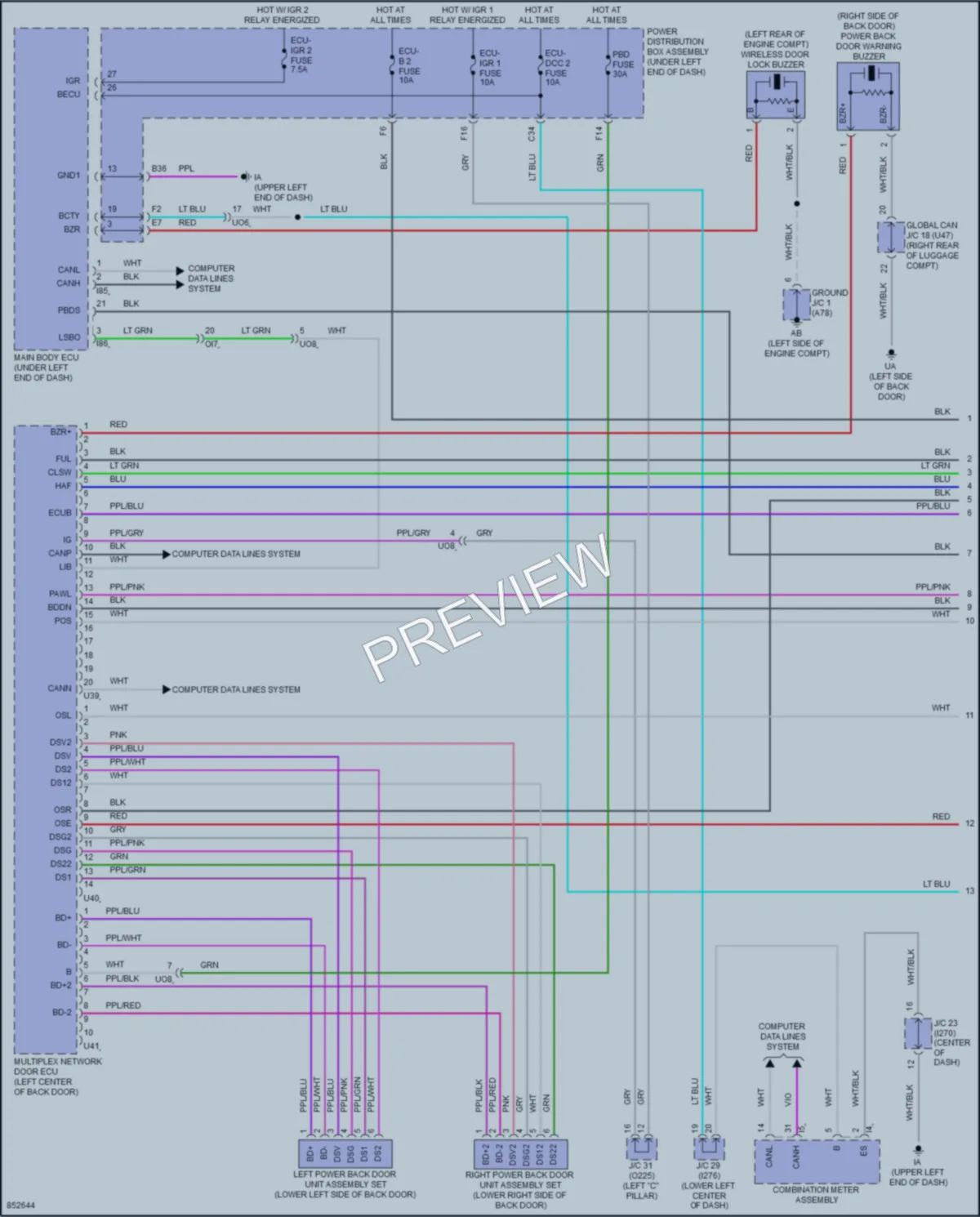 2024 Toyota CorollaCross Trunk Tailgate Fuel Door wiring diagram preview
