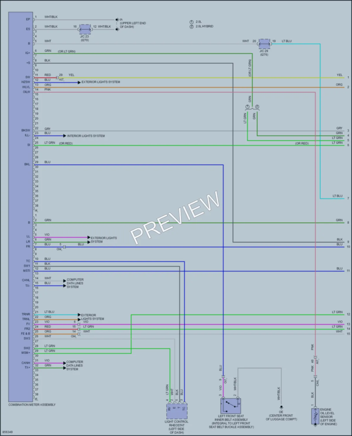 2024 Toyota CorollaCrossHybrid Instrument Cluster wiring diagram preview
