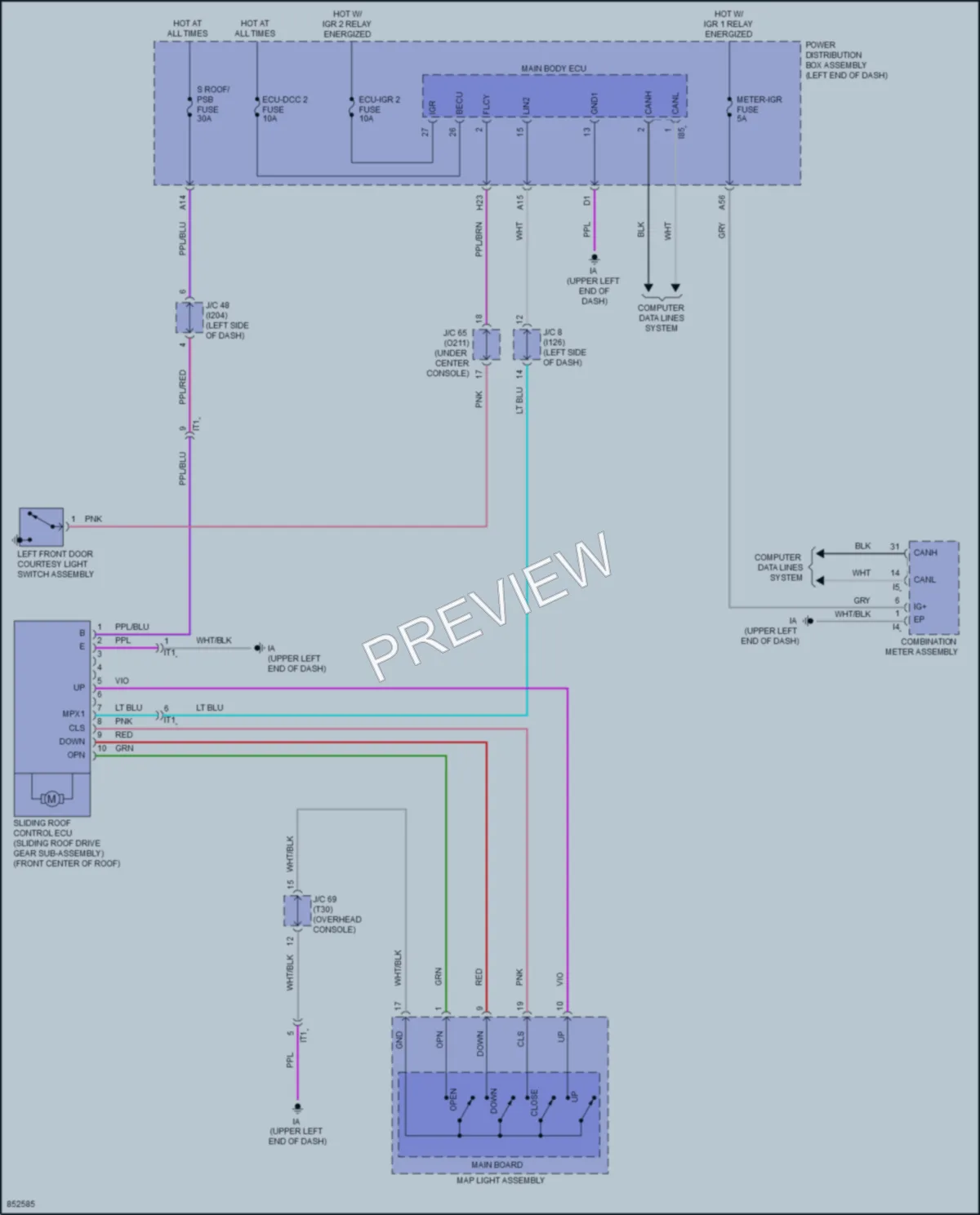 2024 Toyota CorollaHybrid Power Top Sunroof wiring diagram preview