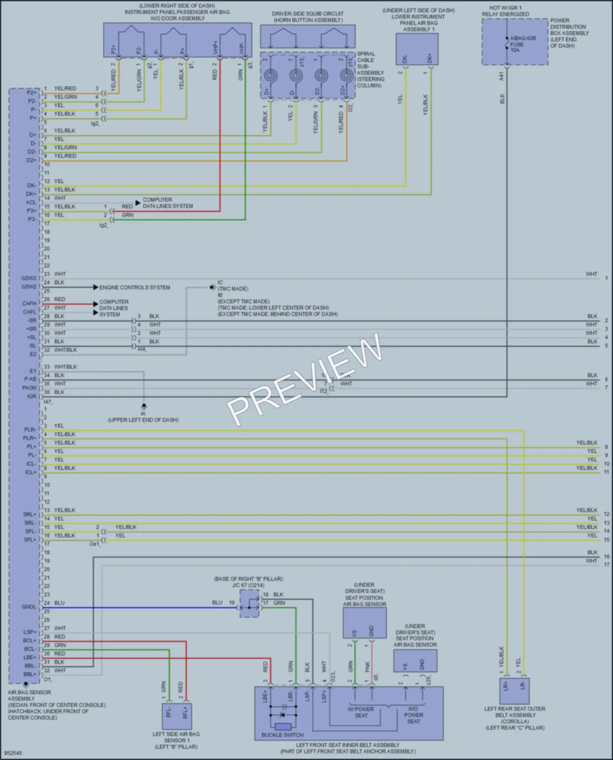 2024 Toyota CorollaHybrid Supplemental Restraints wiring diagram preview