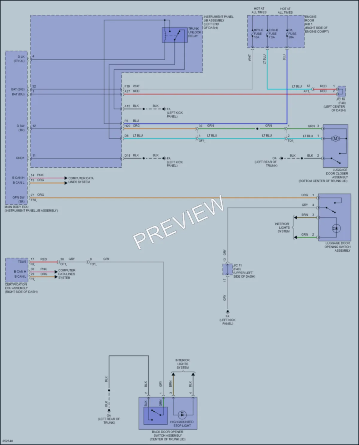 2024 Toyota GR86 Trunk Tailgate Fuel Door wiring diagram preview