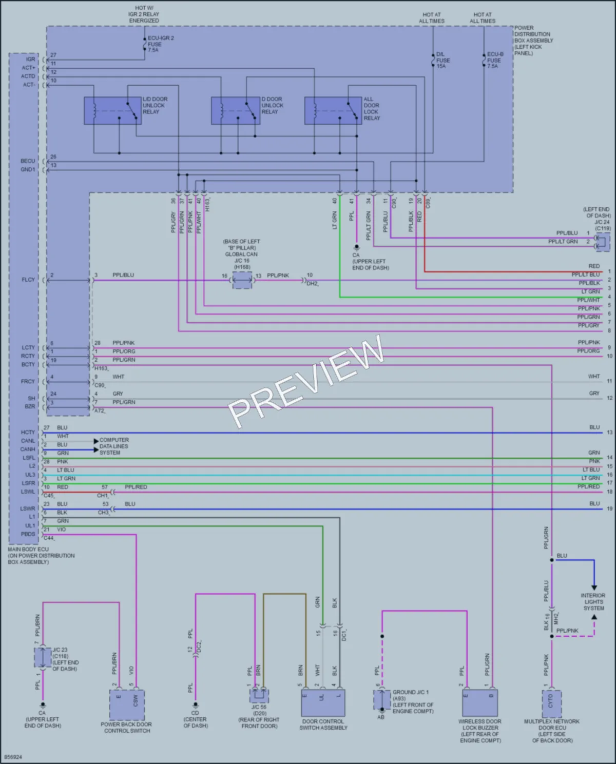 2024 Toyota GrandHighlanderHybrid Power Door Locks wiring diagram preview