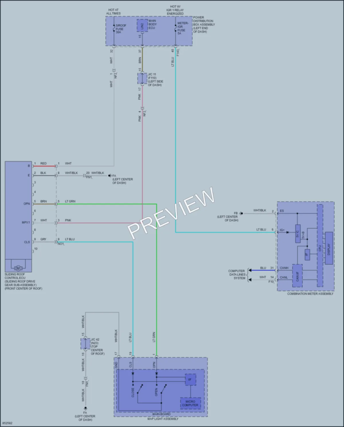 2024 Toyota bZ4X Power Top Sunroof wiring diagram preview
