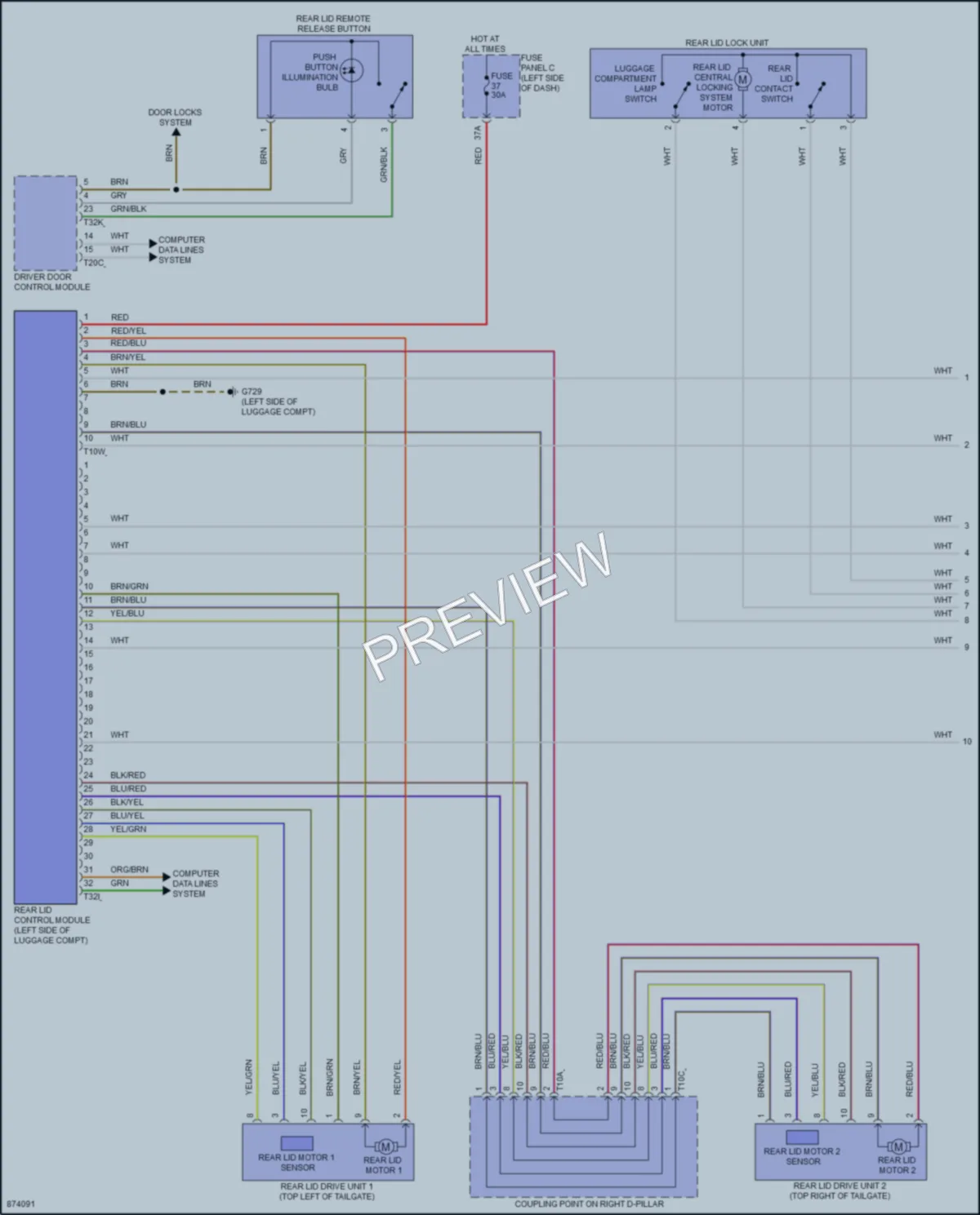 2024 Volkswagen ID4 Trunk Tailgate Fuel Door wiring diagram preview