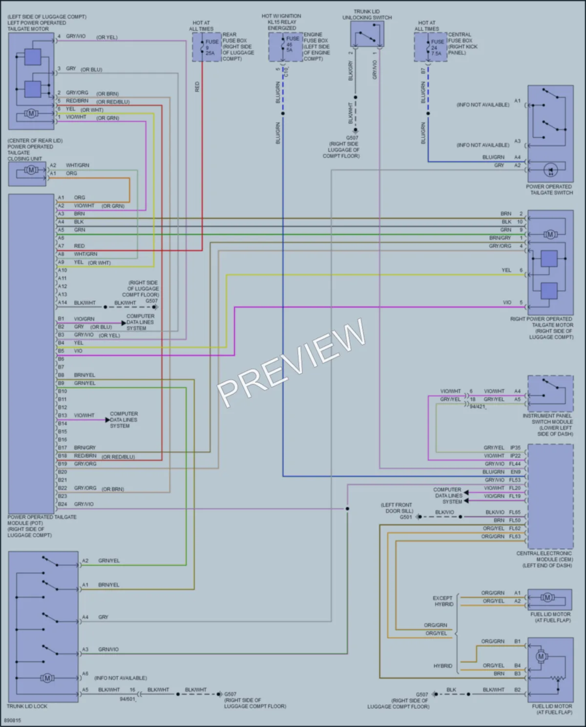 2024 Volvo S90PlugIn Trunk Tailgate Fuel Door wiring diagram preview
