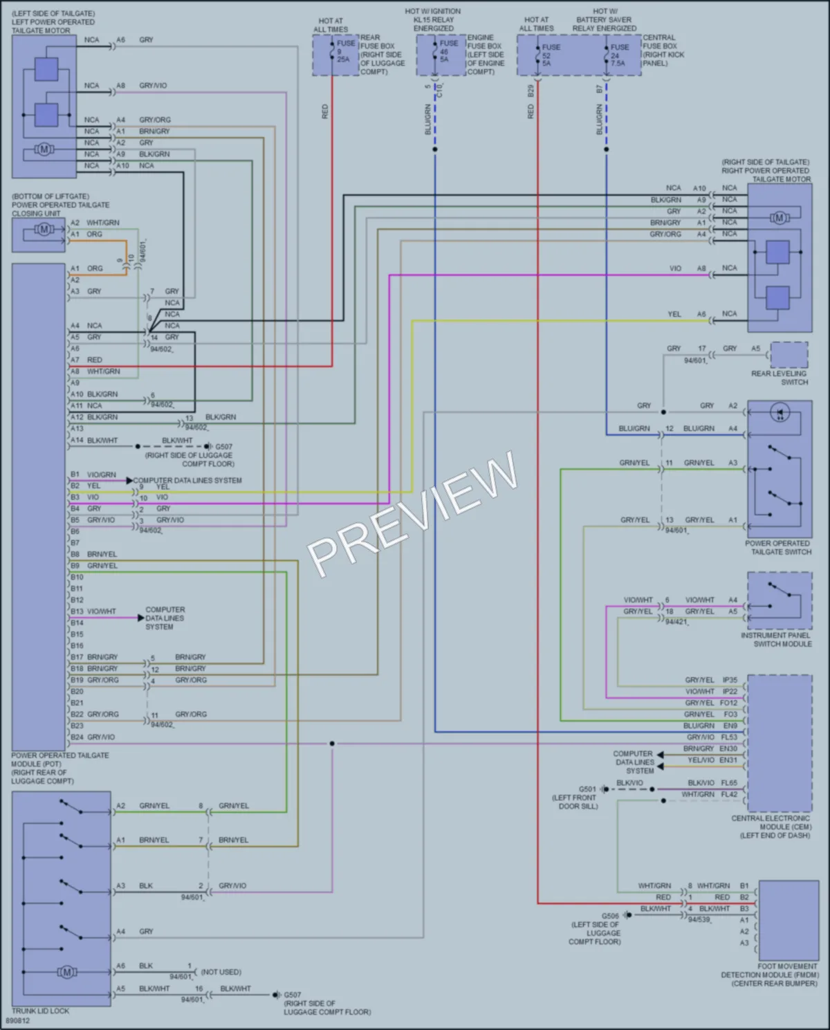 2024 Volvo XC60 Trunk Tailgate Fuel Door wiring diagram preview