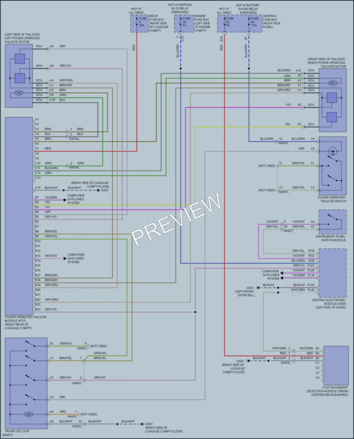 2024 Volvo XC90 Trunk Tailgate Fuel Door wiring diagram preview