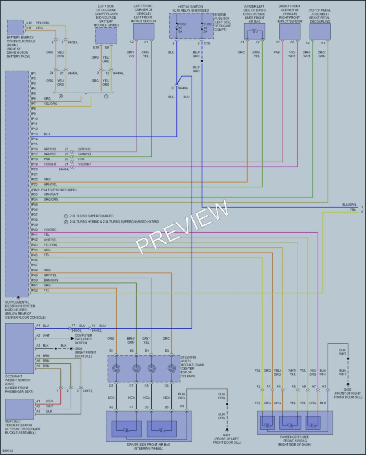 2024 Volvo XC90PlugIn Supplemental Restraints wiring diagram preview