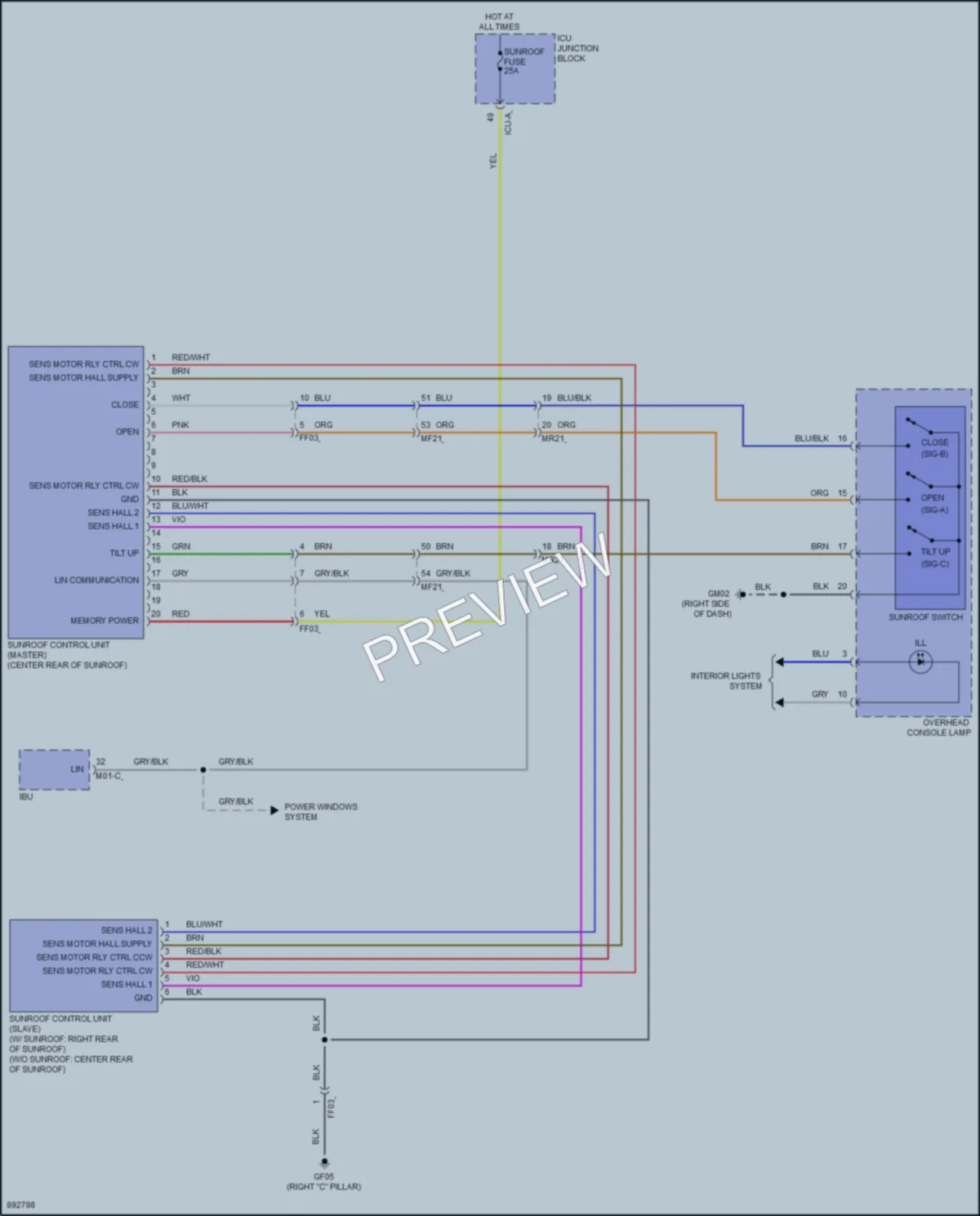2025 Genesis GV80 Power Top Sunroof wiring diagram preview
