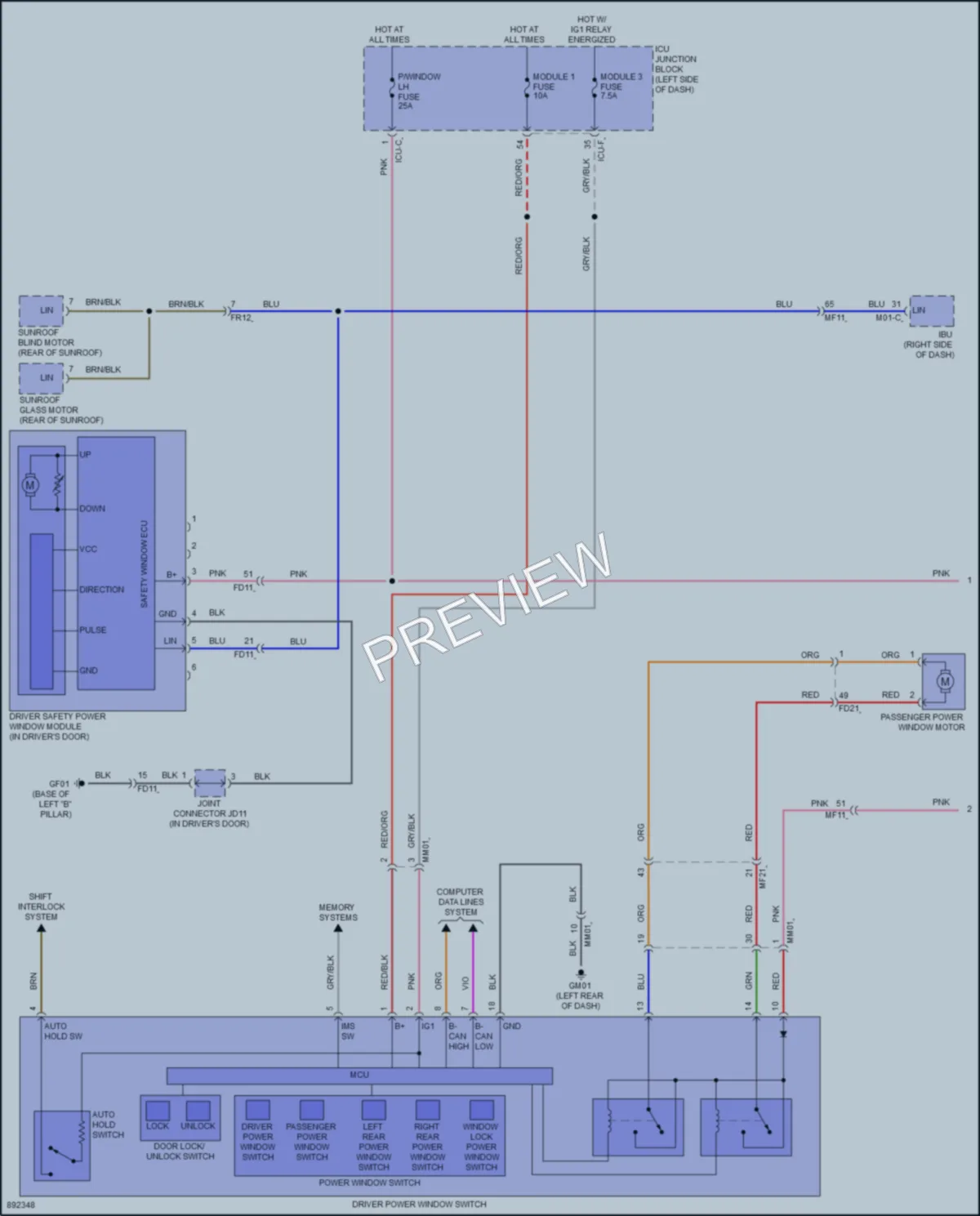 2025 Hyundai Ioniq6 Power Windows wiring diagram preview