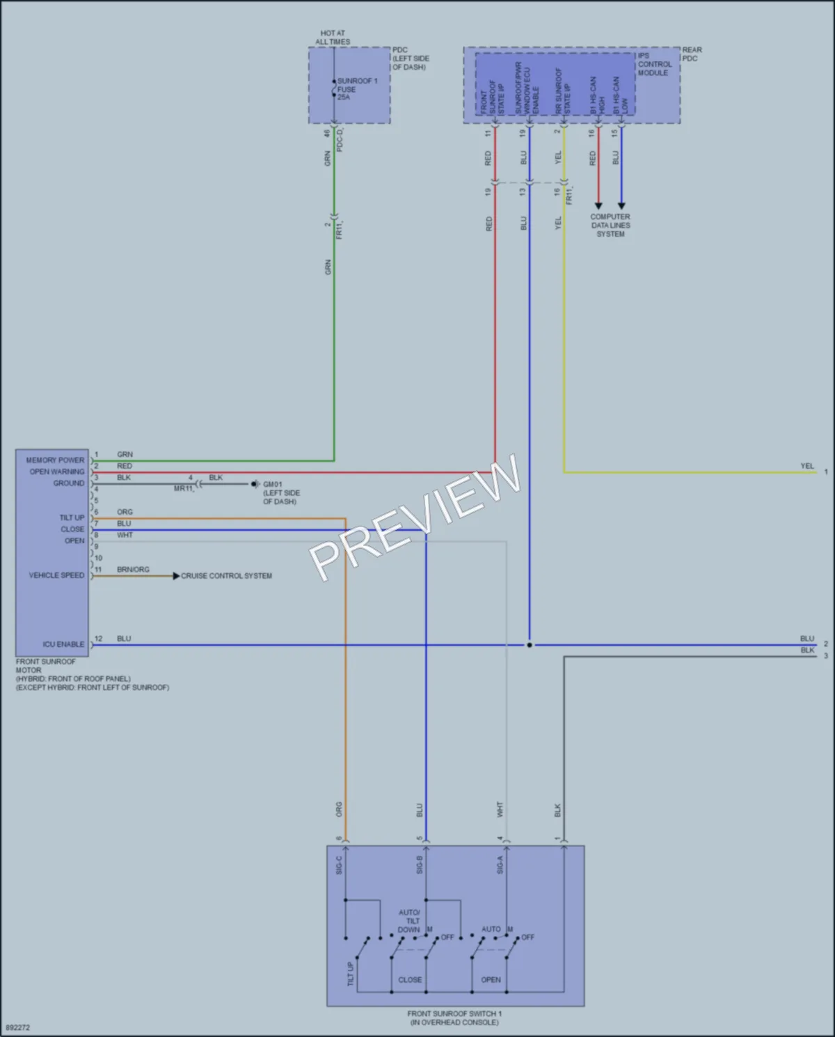 2025 Kia Carnival Power Top Sunroof wiring diagram preview