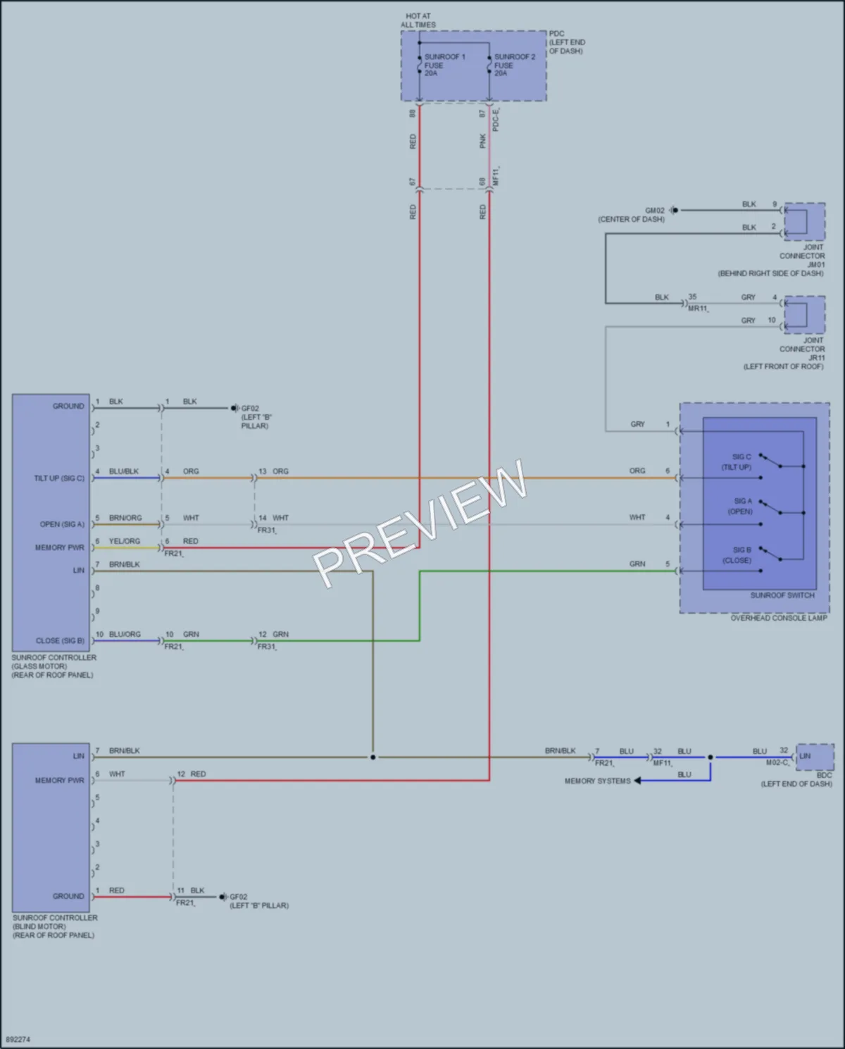 2025 Kia K5 Power Top Sunroof wiring diagram preview