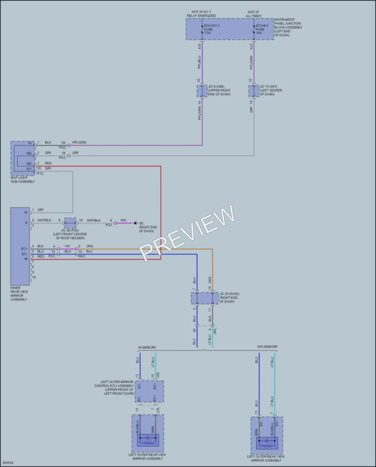 2025 Lexus ES250 Power Mirrors wiring diagram preview