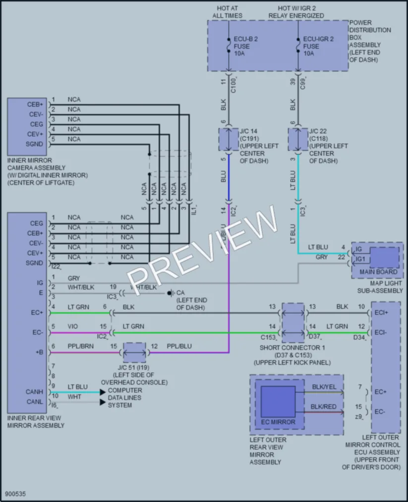 2025 Lexus RZ450e Power Mirrors wiring diagram preview