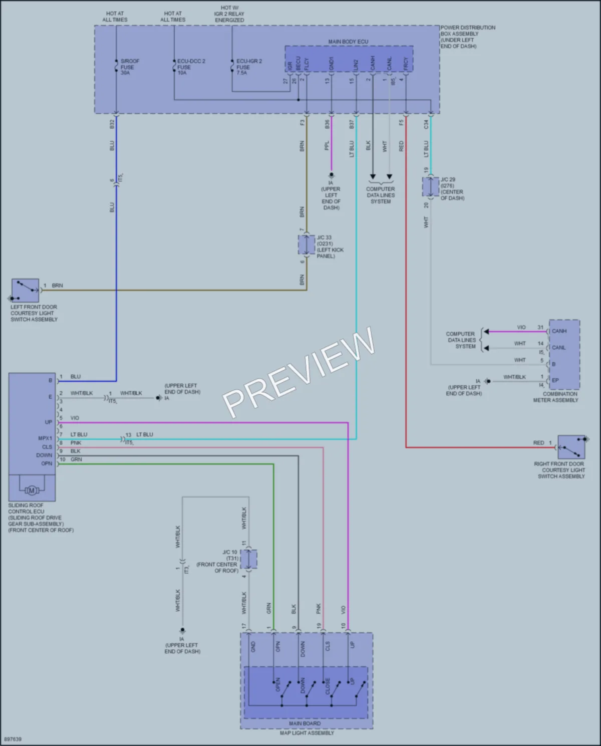 2025 Toyota CorollaCross Power Top Sunroof wiring diagram preview