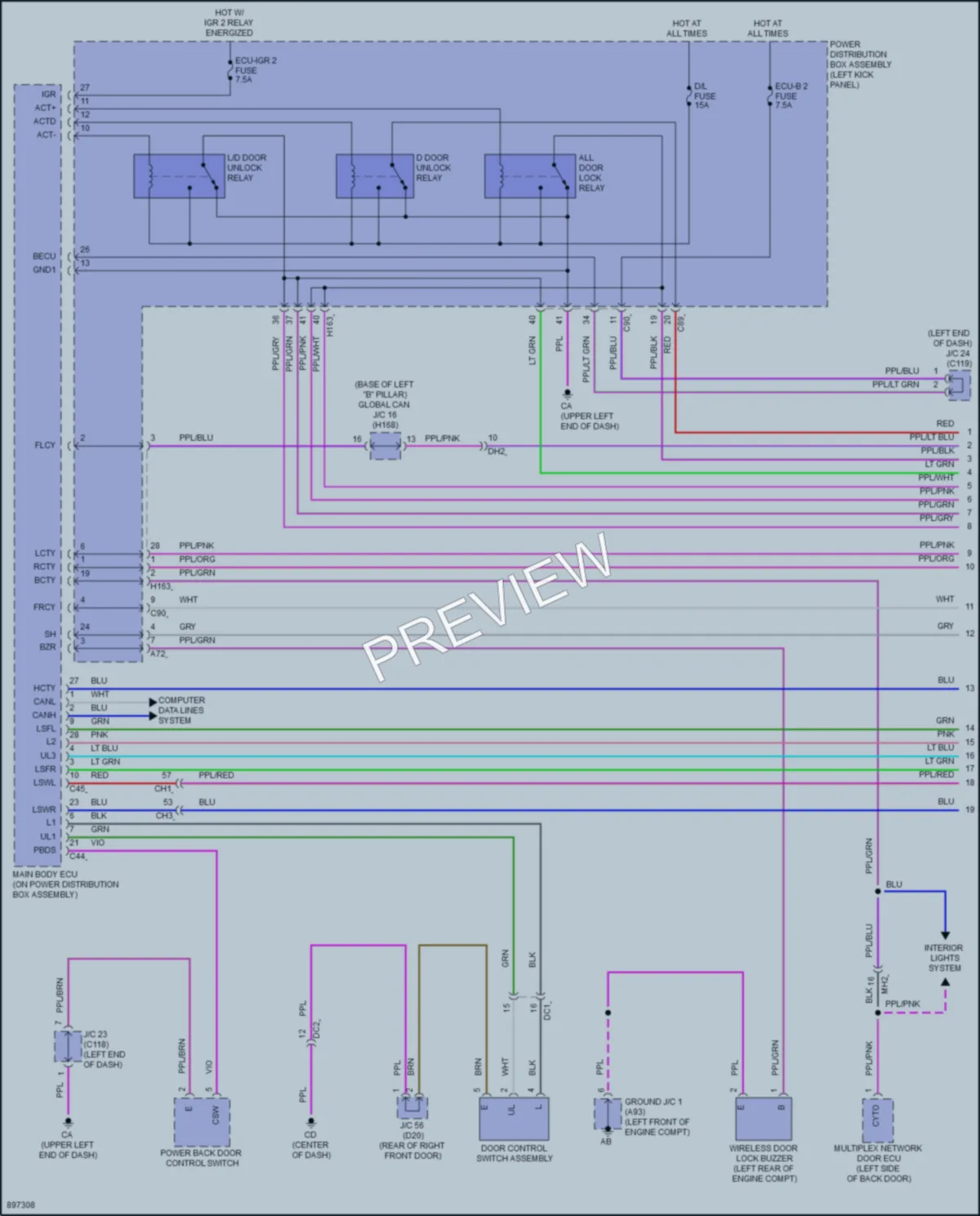 2025 Toyota GrandHighlander Power Door Locks wiring diagram preview