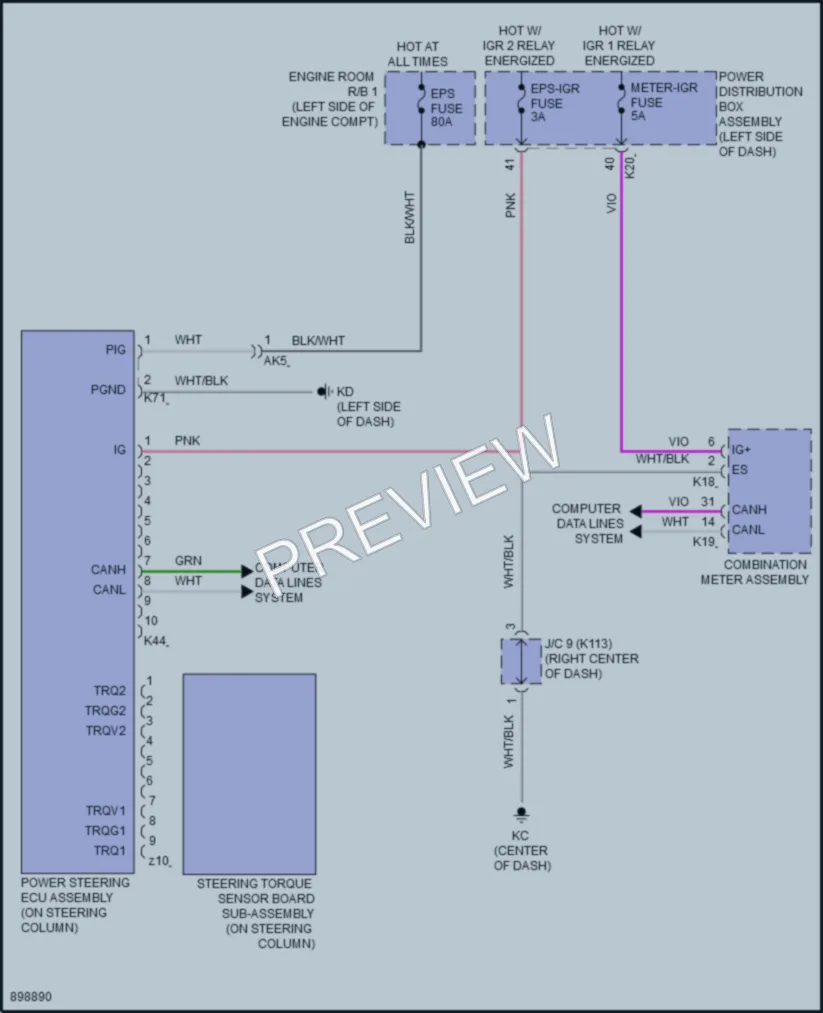2025 Toyota Prius Electronic Power Steering wiring diagram preview